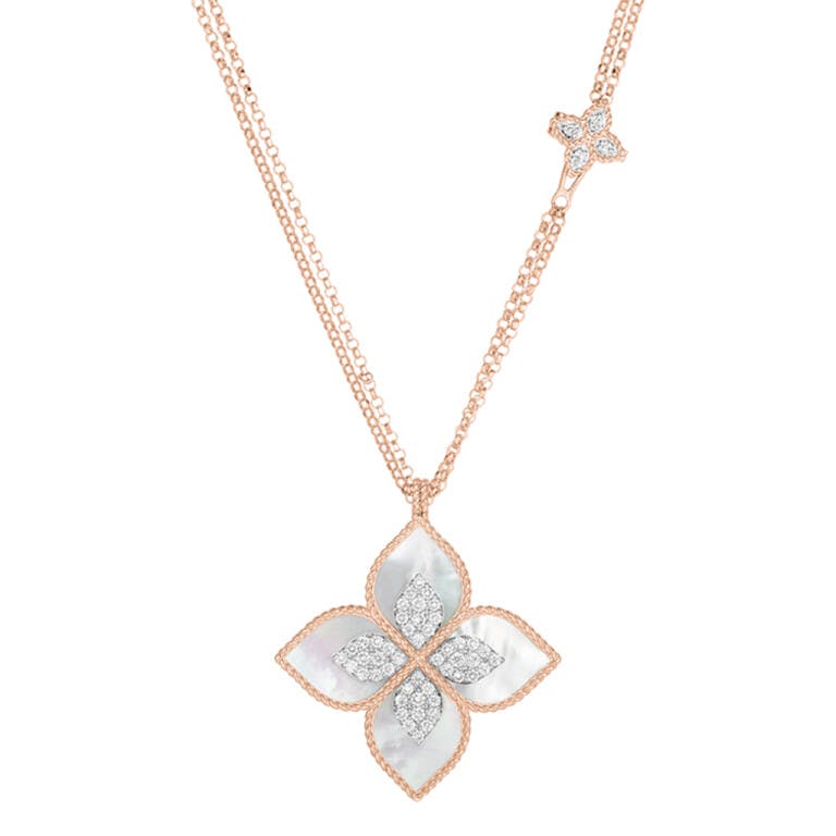 Roberto Coin Princess Flower collier met hanger rosé/wit goud met diamant - undefined - #4