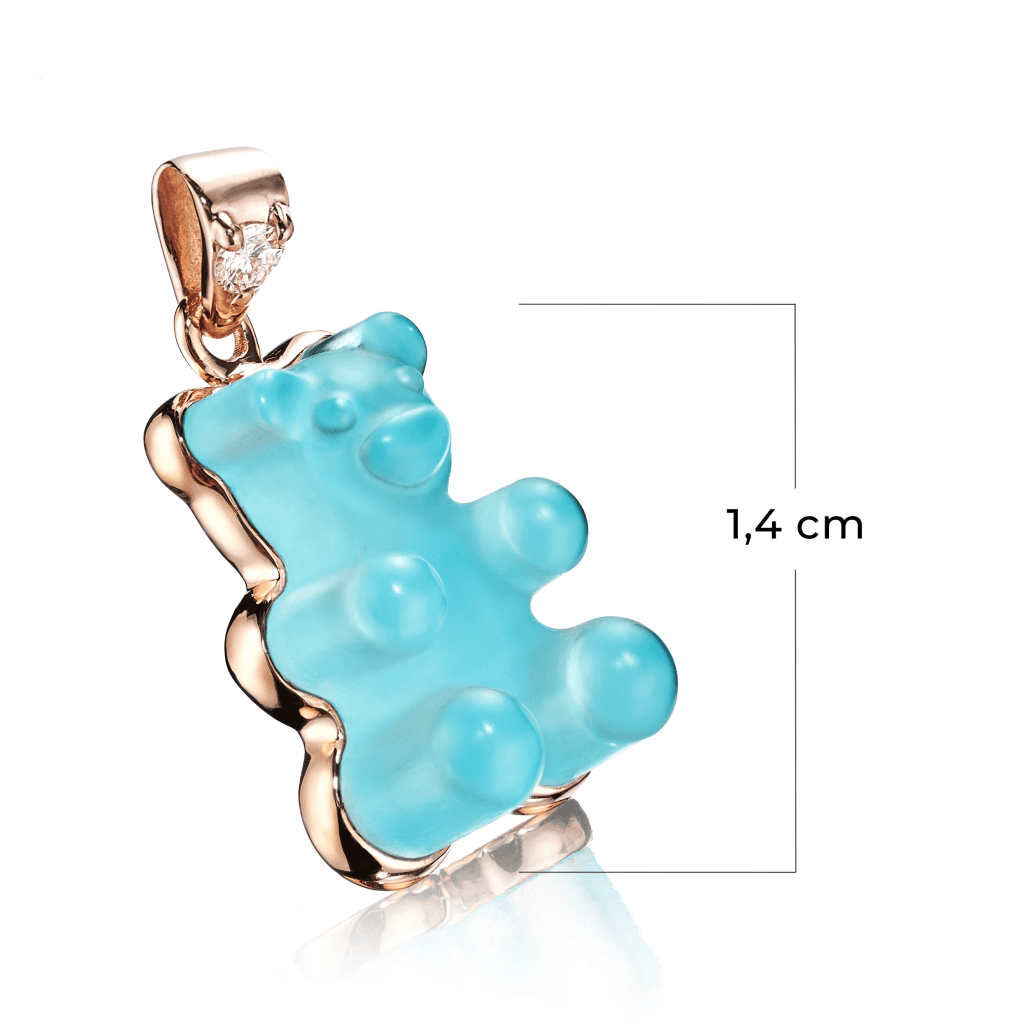 Gemmy Bear Colours hanger roodgoud met diamant - Gb turquoise en bergkristal - #2 Gemmy Bear Colours hanger roodgoud met diamant - Gb turquoise en bergkristal - #2