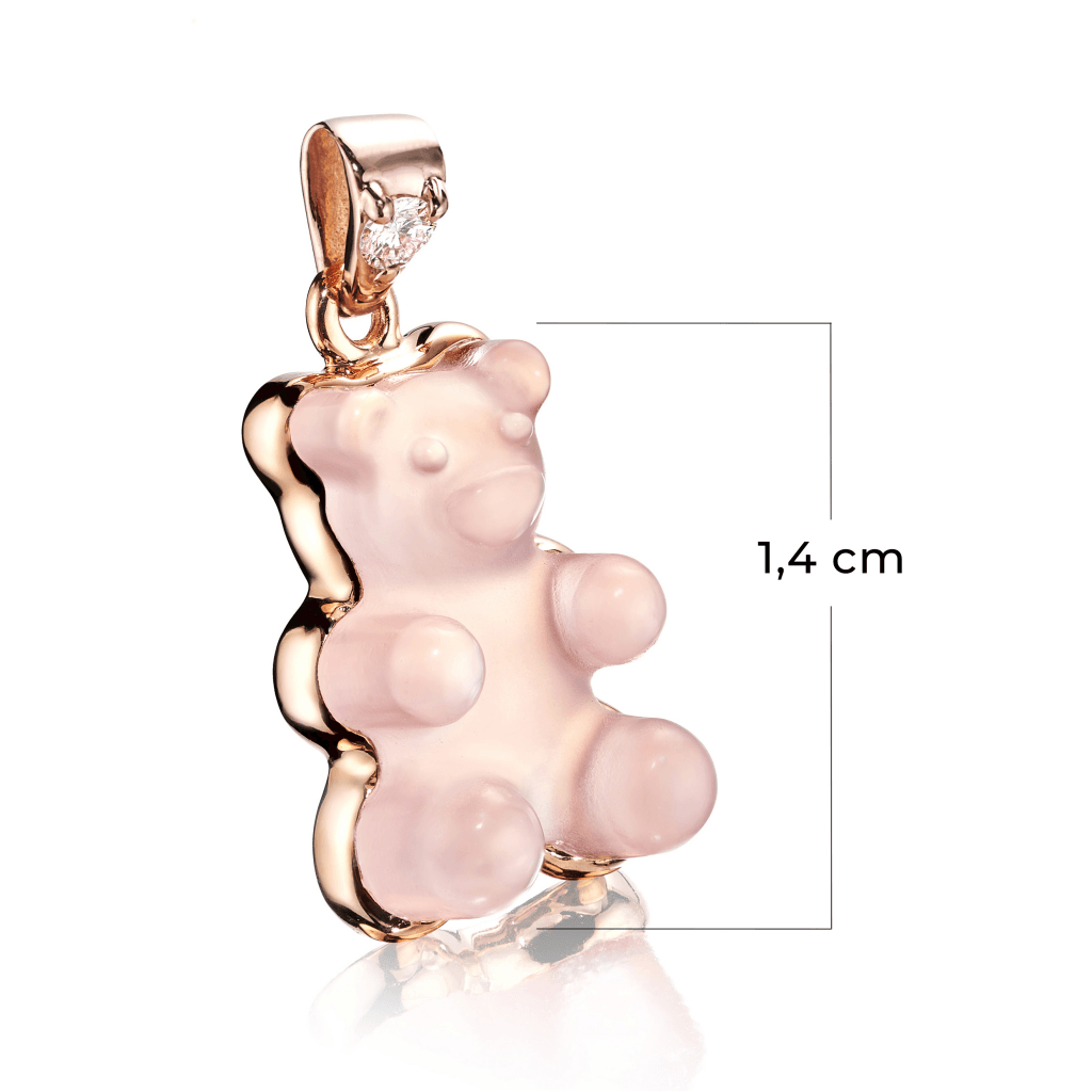 Gemmy Bear Colours hanger roodgoud met diamant - Gb rozenkwarts - #2 Gemmy Bear Colours hanger roodgoud met diamant - Gb rozenkwarts - #2