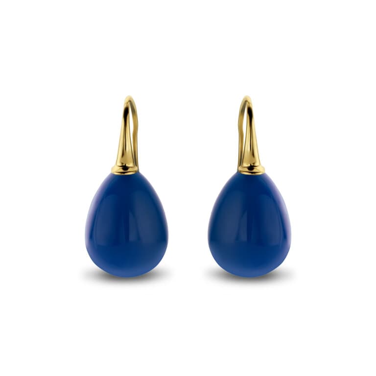 geelgoud oorhangers met Agaat Schaap en Citroen Colours - #2