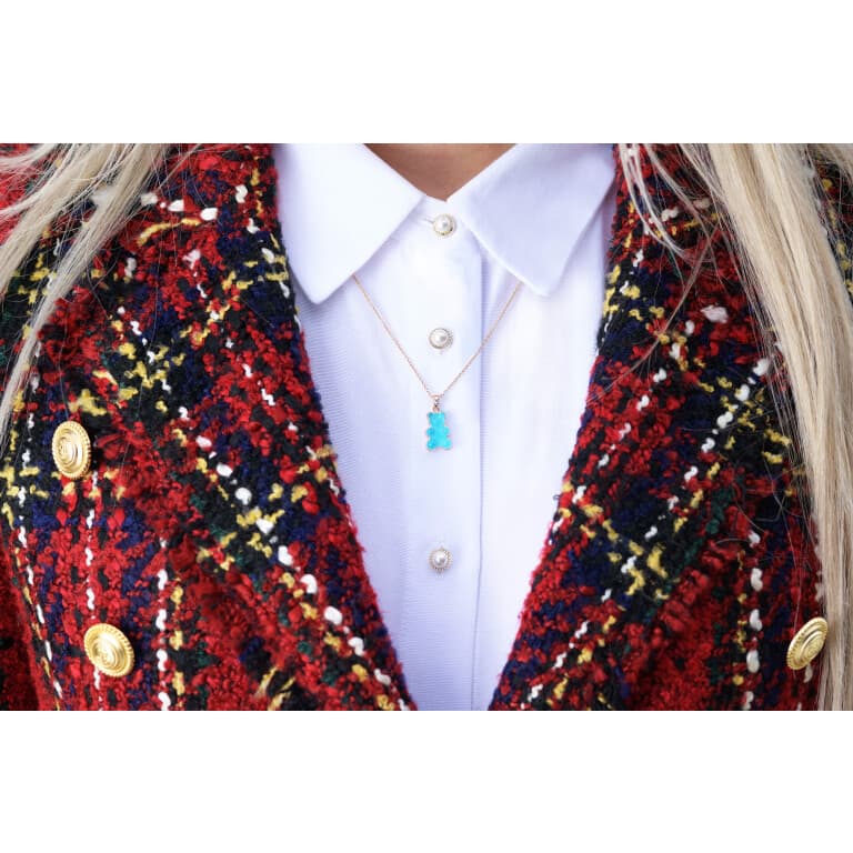 Gemmy Bear turquoise en bergkristal hanger roodgoud met diamant - Gb turquoise en bergkristal - #3