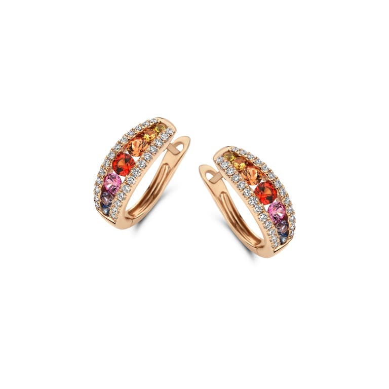 roodgoud oorringen met diamant Schaap en Citroen Colours rainbow - #1