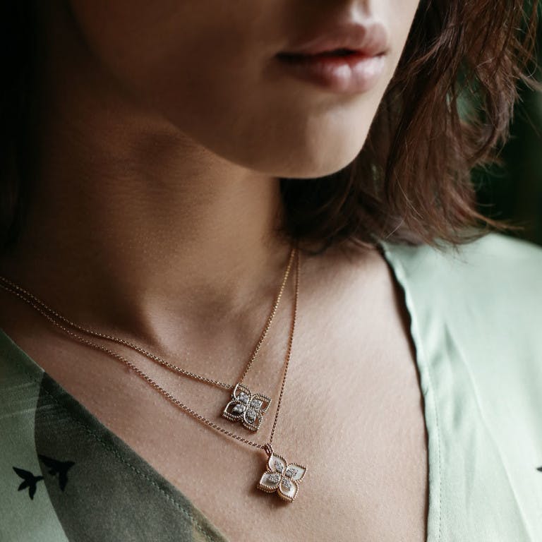 Roberto Coin Princess Flower collier met hanger rosé/wit goud met diamant - undefined - #3
