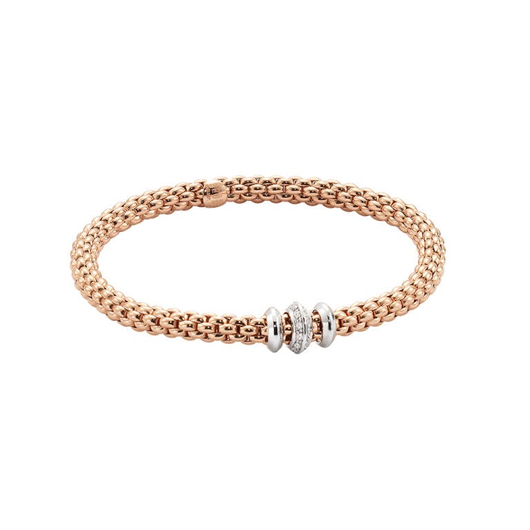 Fope Solo flexibele armband rosé/wit goud met diamant