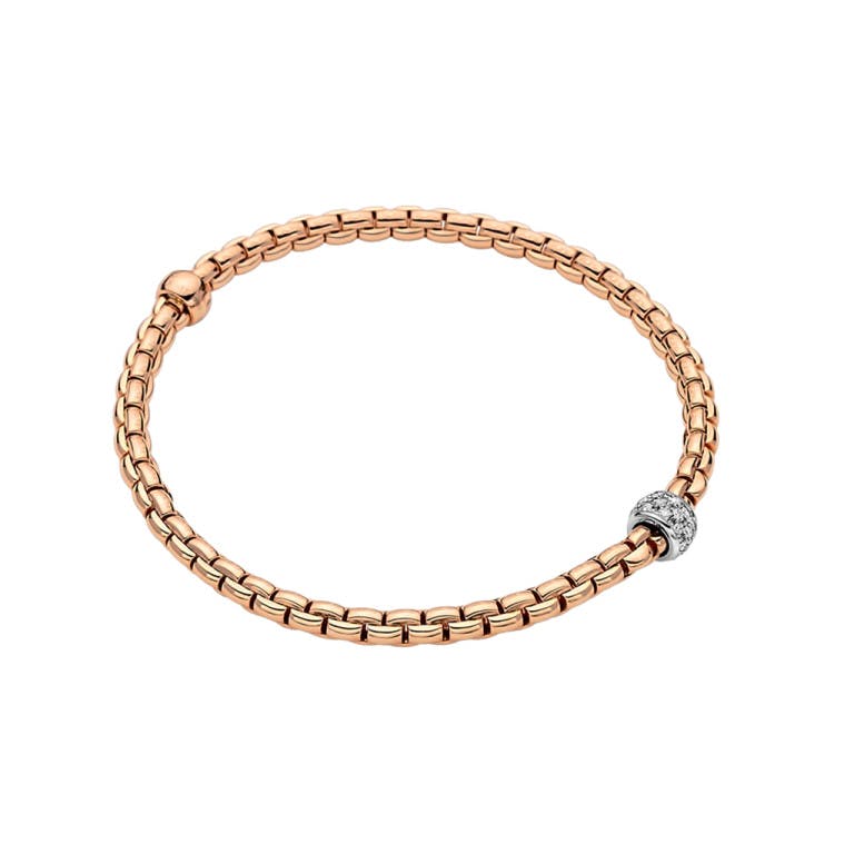 Fope Eka Tiny flexibele armband rosé/wit goud met diamant