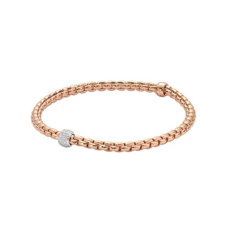 Fope Eka Tiny flexibele armband rosé/wit goud met diamant