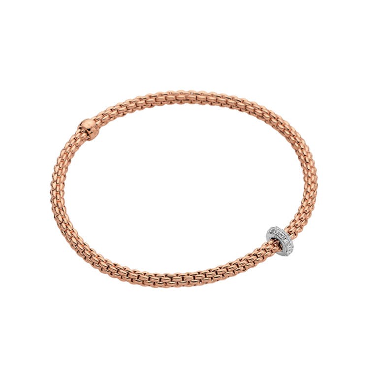 Fope Prima flexibele armband rosé/wit goud met diamant