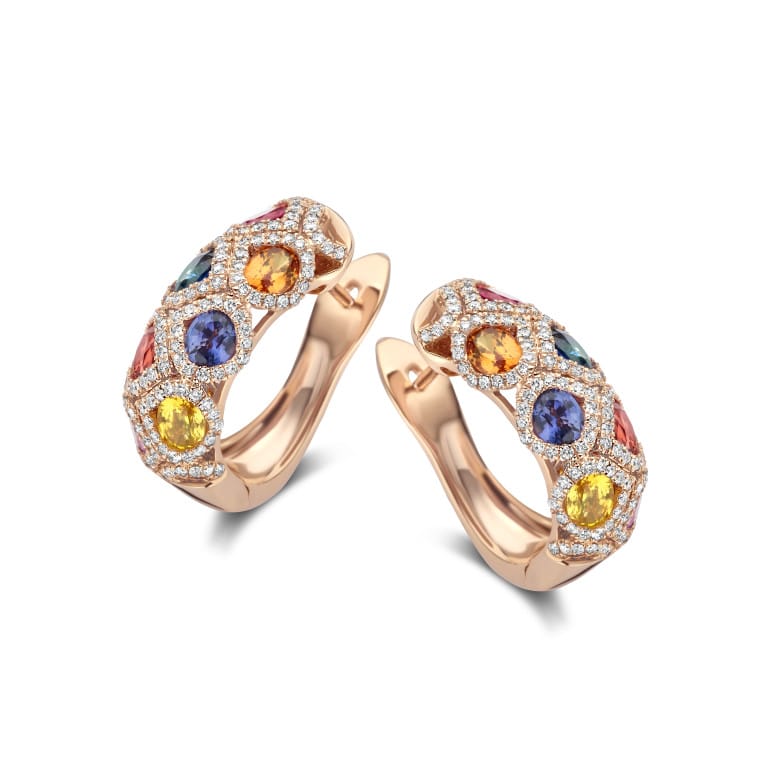 roodgoud oorringen met diamant SC Highlights Colours rainbow