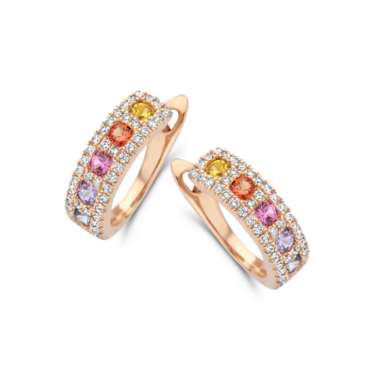 roodgoud oorringen met diamant Schaap en Citroen Colours rainbow