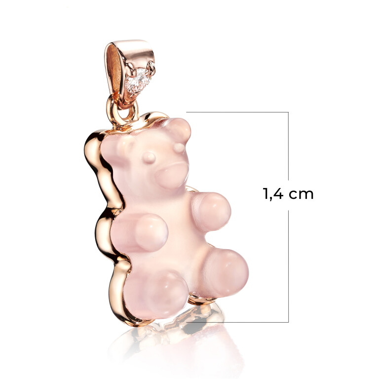 Gemmy Bear Colours hanger roodgoud met diamant - Gb rozenkwarts - #2 Gemmy Bear Colours hanger roodgoud met diamant - Gb rozenkwarts - #2