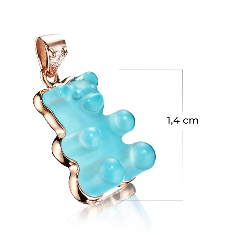 Gemmy Bear Colours hanger roodgoud met diamant - Gb turquoise en bergkristal - #2 Gemmy Bear Colours hanger roodgoud met diamant - Gb turquoise en bergkristal - #2