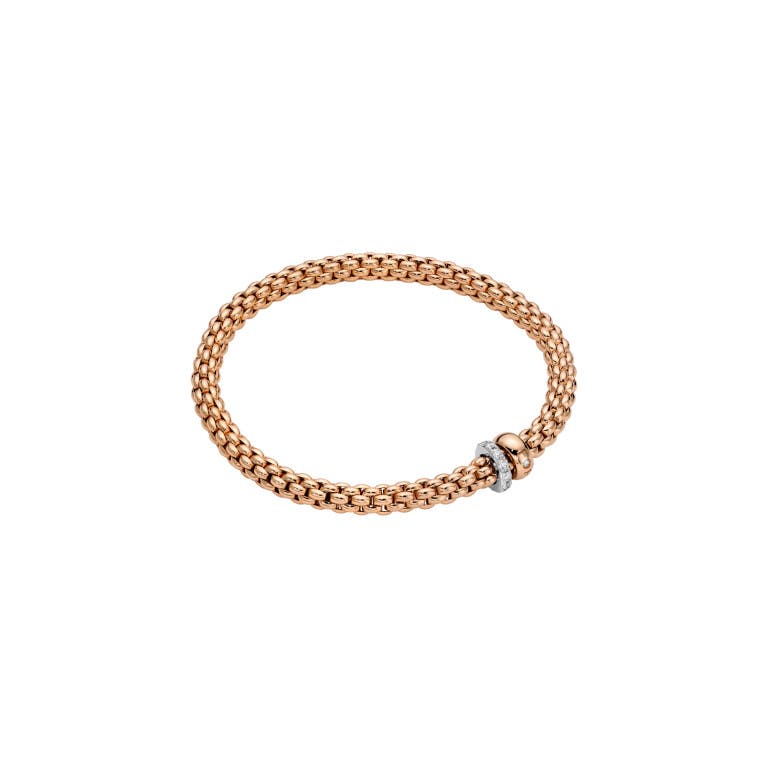 Fope Solo flexibele armband rosé/wit goud met diamant