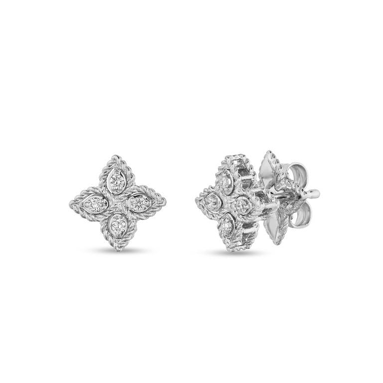 Roberto Coin Princess Flower oorknoppen witgoud met diamant - undefined - #1