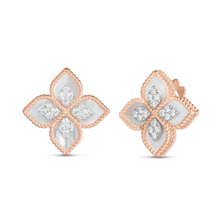 Roberto Coin Princess Flower oorknoppen rosé/wit goud met diamant - undefined - #1