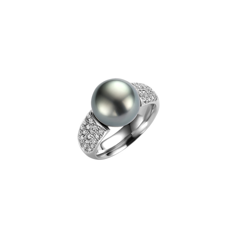 witgoud parel ring met diamant Schaap en Citroen Pearls - #1 witgoud parel ring met diamant Schaap en Citroen Pearls - #1