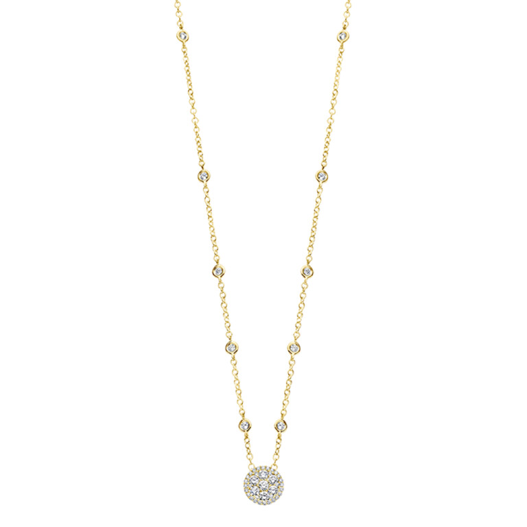 geelgoud collier met hanger entourage met diamant Schaap en Citroen Diamonds - #2 geelgoud collier met hanger entourage met diamant Schaap en Citroen Diamonds - #2