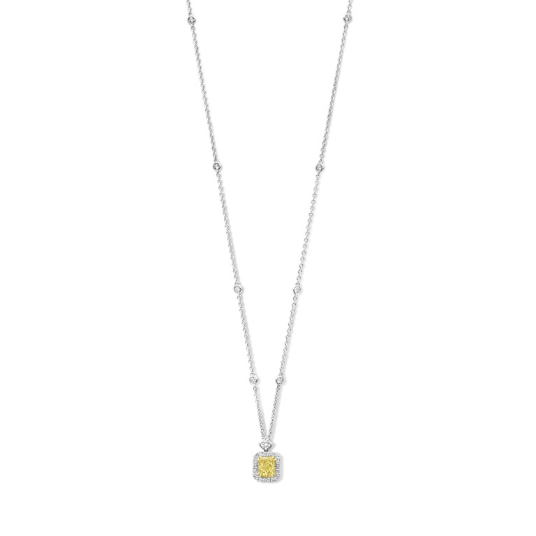 witgoud collier met hanger entourage met diamant SC Highlights Diamonds - #2 witgoud collier met hanger entourage met diamant SC Highlights Diamonds - #2