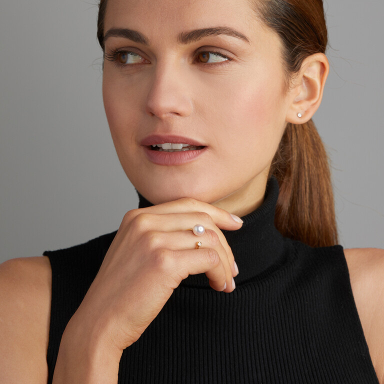 Yana Nesper Nexxt parel ring geelgoud met diamant - NE9 - #3 Yana Nesper Nexxt parel ring geelgoud met diamant - NE9 - #3