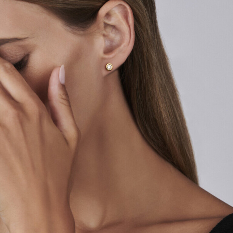 geelgoud solitair oorknoppen met diamant Schaap en Citroen Diamonds - #3 geelgoud solitair oorknoppen met diamant Schaap en Citroen Diamonds - #3