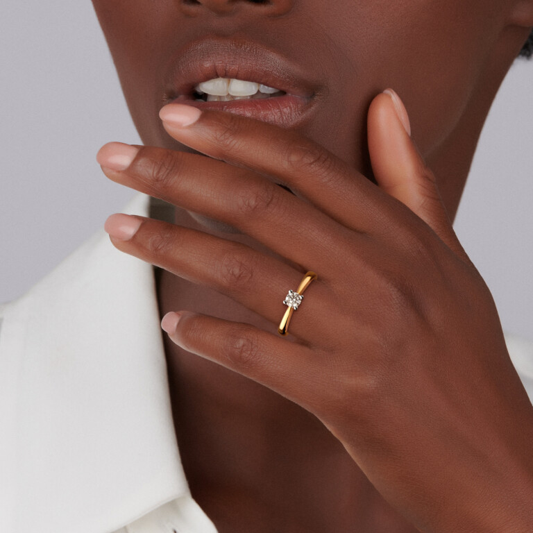 geel/wit goud solitair ring met diamant Schaap en Citroen Diamonds - #4 geel/wit goud solitair ring met diamant Schaap en Citroen Diamonds - #4