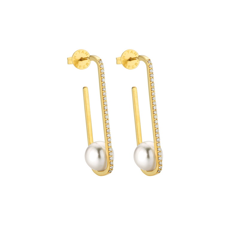 Yana Nesper Appassionata parel oorhangers geelgoud met diamant - AT15 - #3 Yana Nesper Appassionata parel oorhangers geelgoud met diamant - AT15 - #3