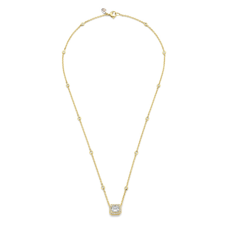 geelgoud collier met hanger entourage met diamant SC Highlights Diamonds - #2 geelgoud collier met hanger entourage met diamant SC Highlights Diamonds - #2