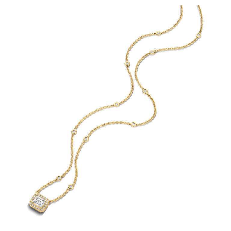geelgoud collier met hanger entourage met diamant SC Highlights Diamonds - #3 geelgoud collier met hanger entourage met diamant SC Highlights Diamonds - #3