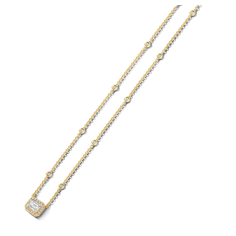 geelgoud collier met hanger entourage met diamant SC Highlights Diamonds - #5 geelgoud collier met hanger entourage met diamant SC Highlights Diamonds - #5