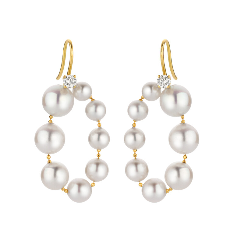 Yana Nesper Urban Nights parel oorhangers geelgoud met diamant - AT28 - #3 Yana Nesper Urban Nights parel oorhangers geelgoud met diamant - AT28 - #3