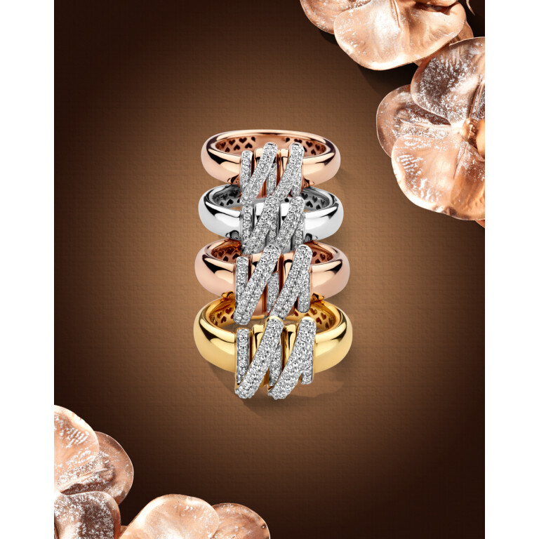 Tirisi Jewelry Amsterdam Swirl ring geel/wit goud met diamant - TR1231D(2T) - #5 Tirisi Jewelry Amsterdam Swirl ring geel/wit goud met diamant - TR1231D(2T) - #5